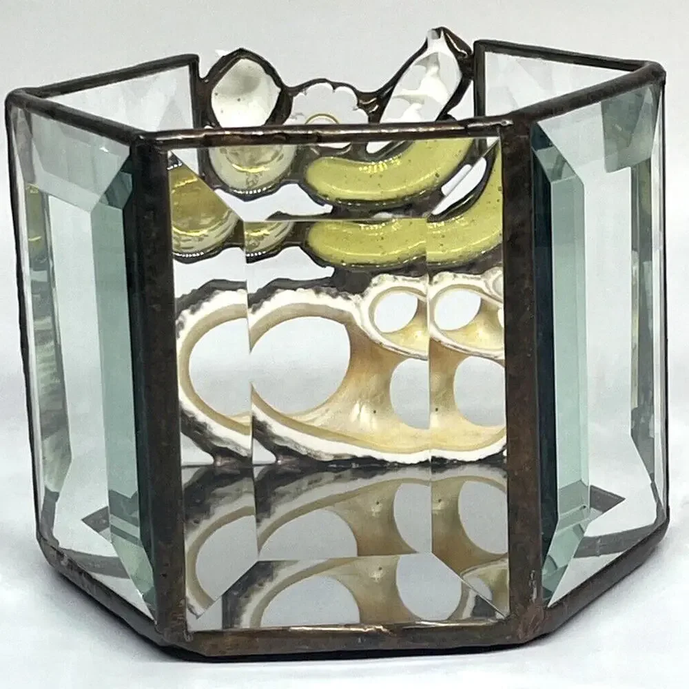 Sea Shells Leaded Crystal Glass Mirrored Bottom Votive Tea‎ Light Candle Holder